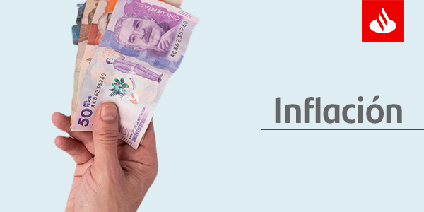 mano sosteniendo billetes colombianos y un título que dice inflación