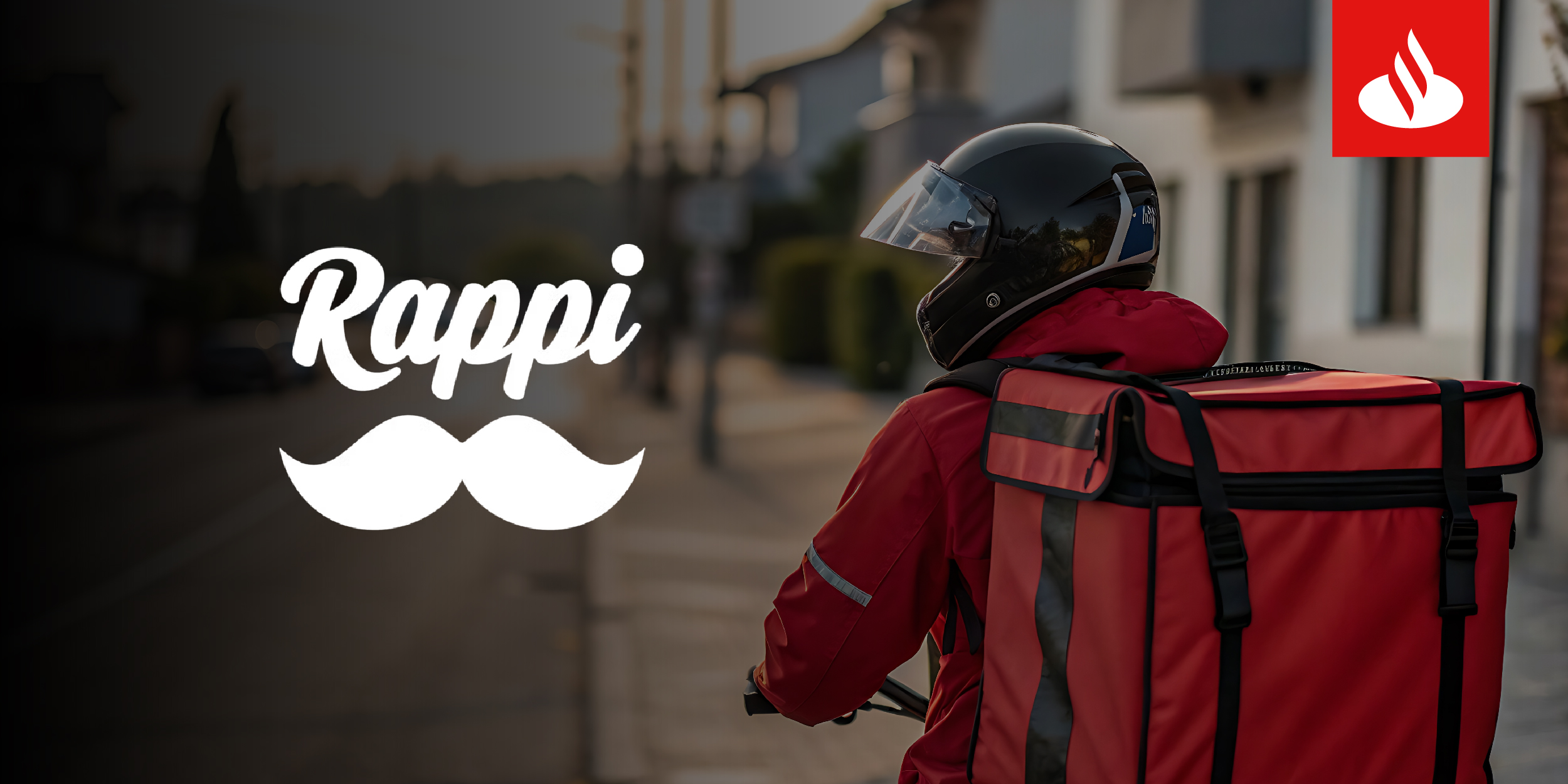 hombre en bicicleta con maleta naranja y el logo de rappi en blanco